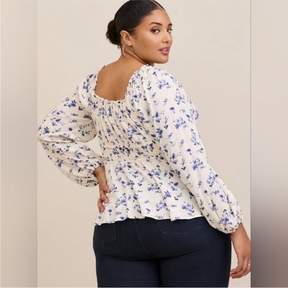 NWT TORRID Rayon Slub Waist Detail Blouson Sleeved Blouse in Floral White 2X - Picture 7 of 11